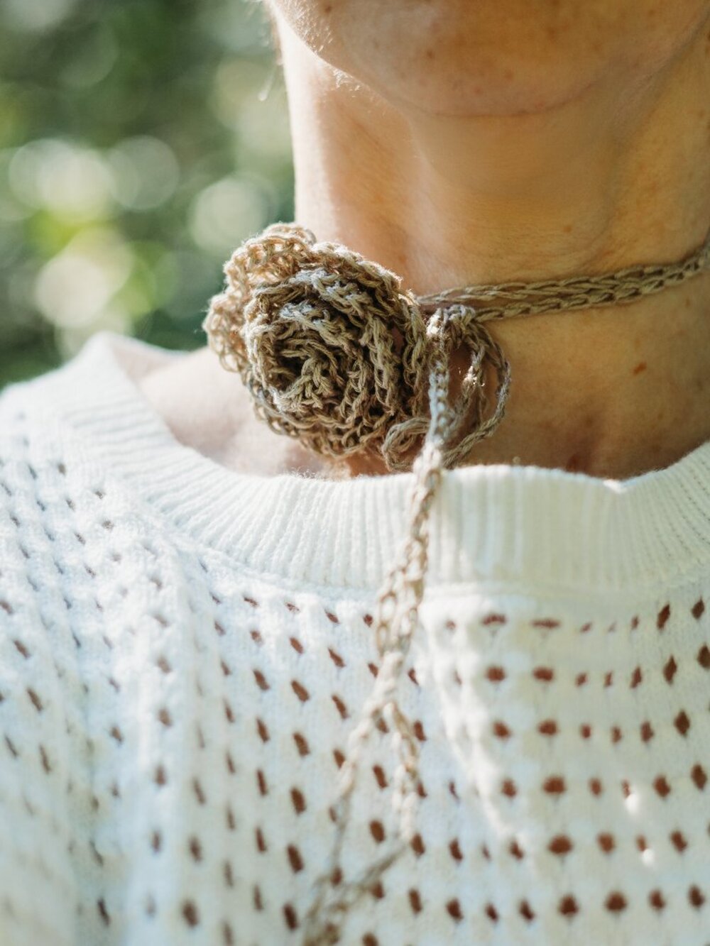 Handmade crocheted 100% linen beige, tan choker necklace